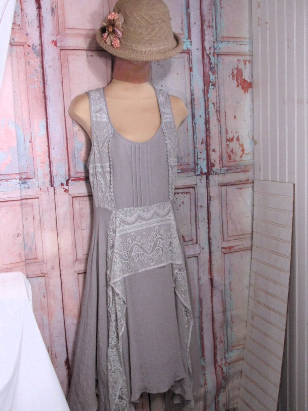 ROMANTIC RYU DRESS SOFT GRAY + LACE Sz L 10/12 A'REVE